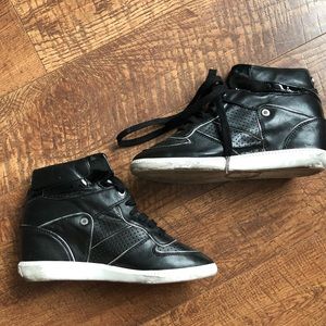 Michael Kors Black Leather Wedge Sneakers